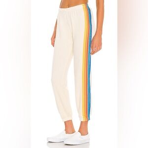 Aviator Nation 5 Stripe Sweatpant in Vintage White & Orange